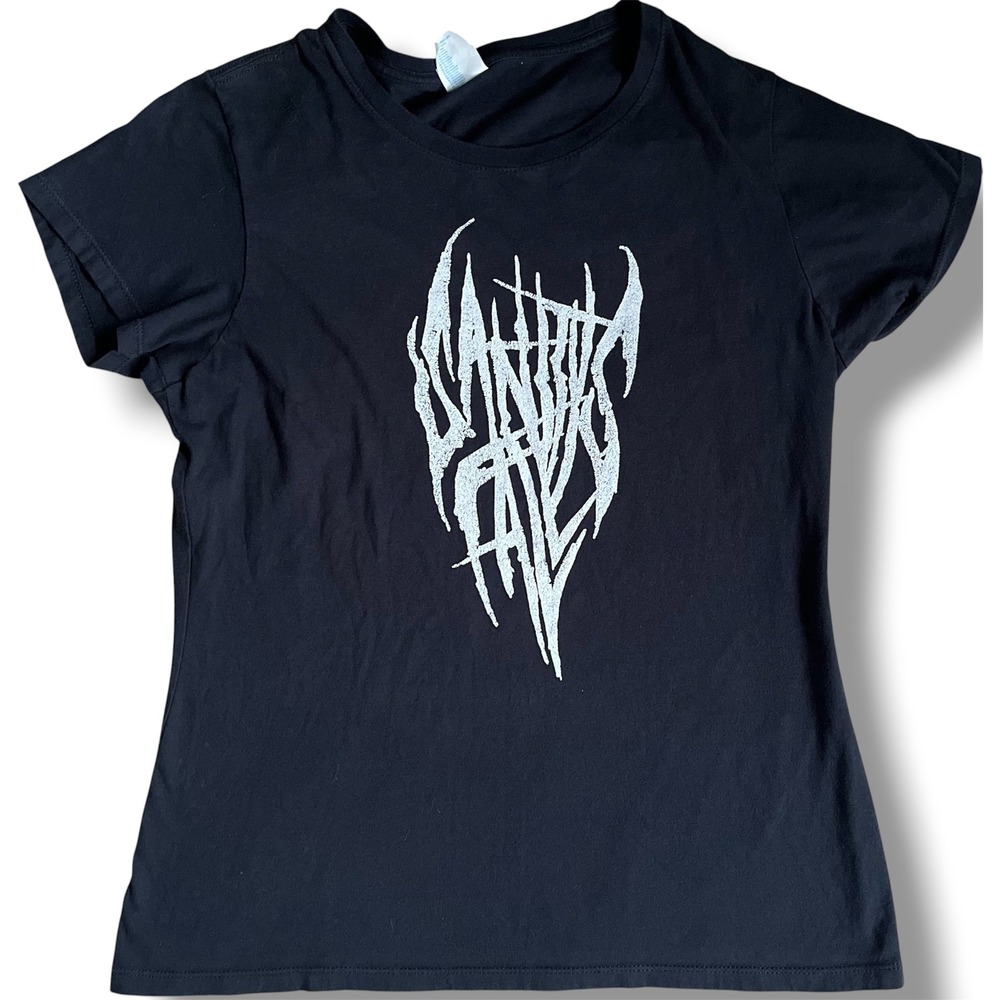 Sanitys Fall Black Graphic Tee Metal Band Shirt Womens Medium Short Sleeve